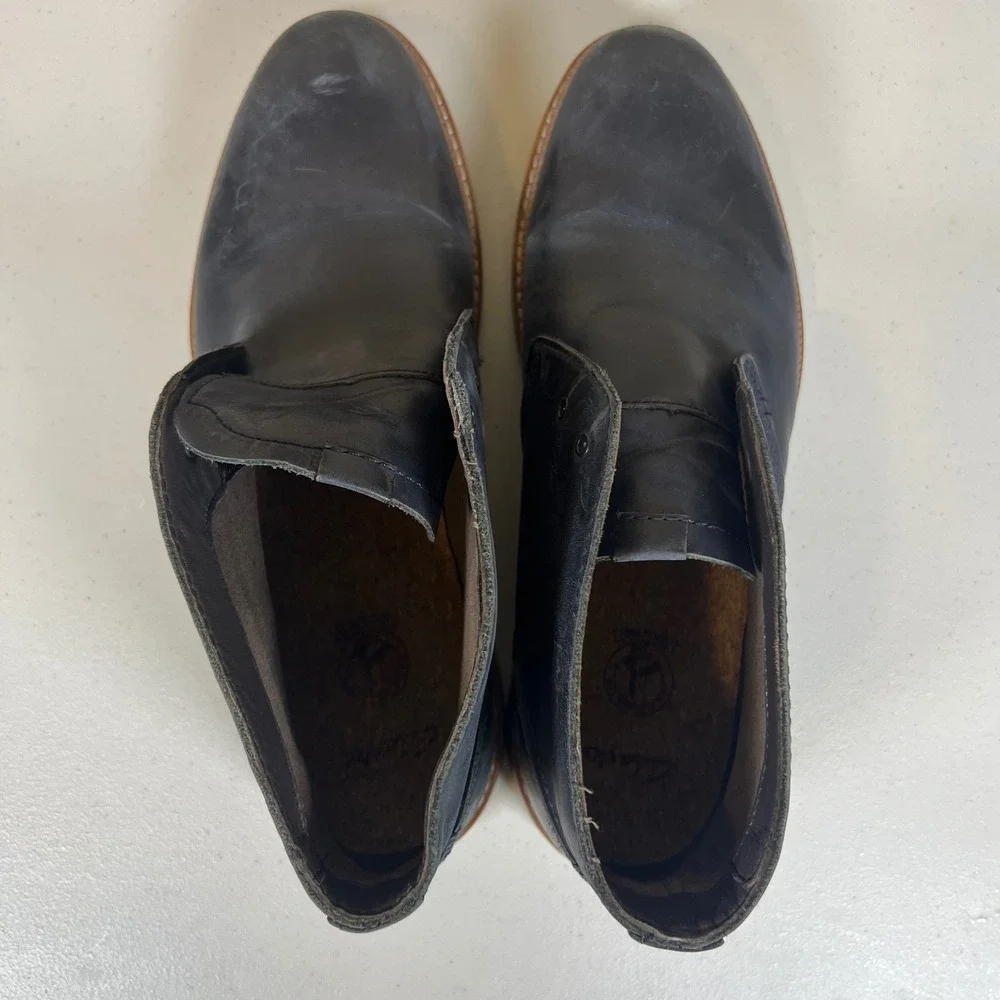 Clarks Mens Chukka Boots Navy Blue Leather Ankle Boot 261041407 Size 11 M